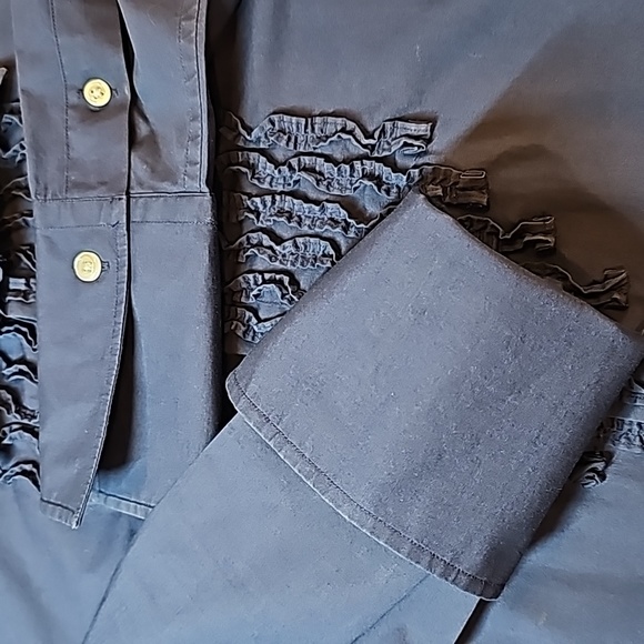 NEW RALPH LAUREN SPORT NAVY BLUE RUFFLE FRONT BUTTON-UP BLOUSE - Picture 10 of 14